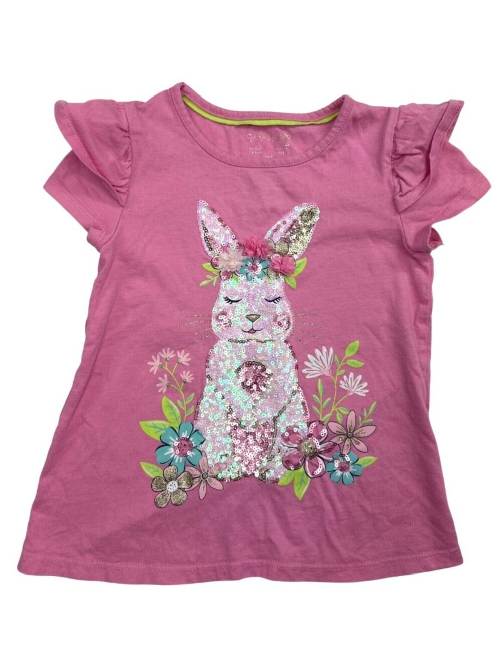 Cynthia Rowley Girl's 4 Pink Bunny Graphic T Shirt Sequins Ruffle Spring